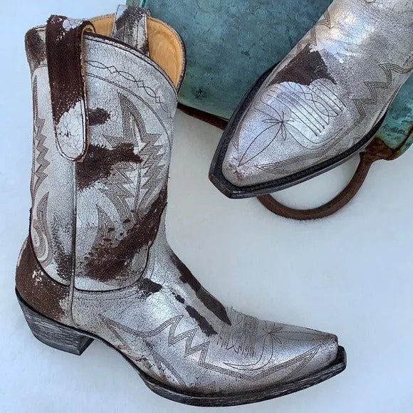 OLD GRINGO Aztec Metallic Silver Brown Short Cowgirl Cowboy Western Boots