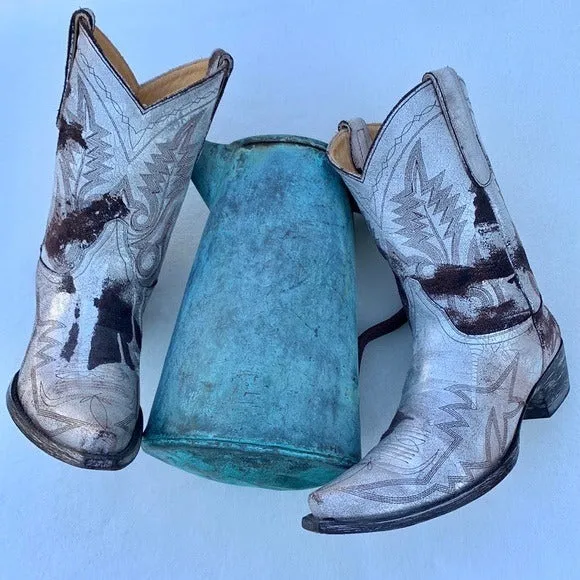 OLD GRINGO Aztec Metallic Silver Brown Short Cowgirl Cowboy Western Boots