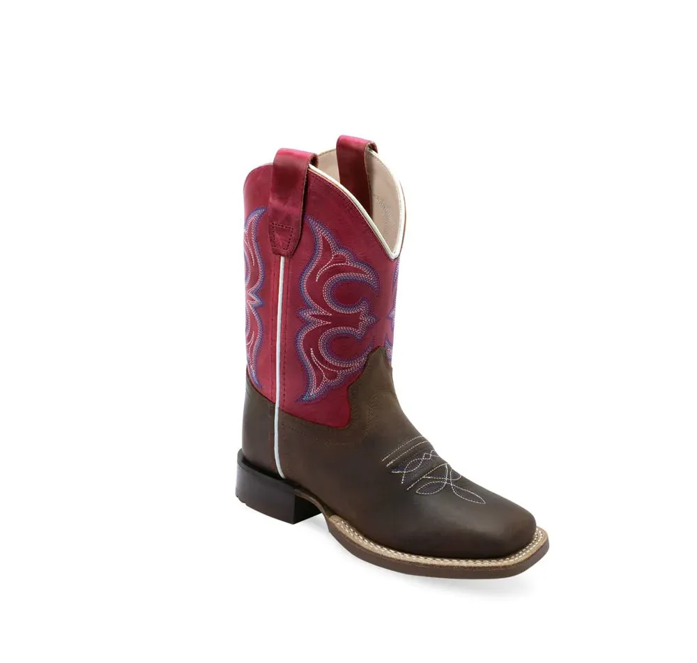 Old West Kids Broad Square Toe Leather Boots