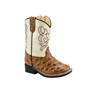 Old West Kid's Western Zipper Leatherette Brown White Boots