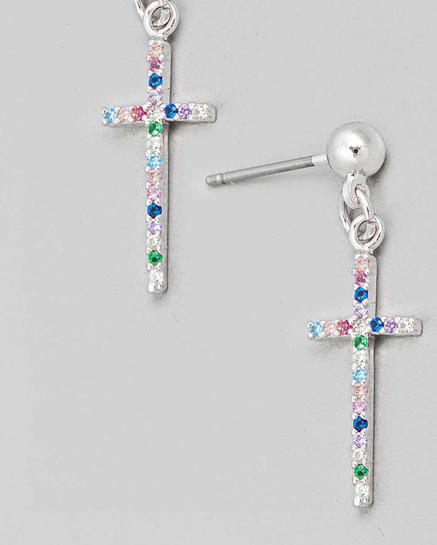 Pave Rainbow Cross Drop Earrings