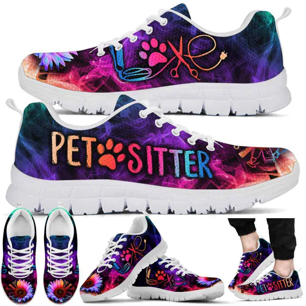 Pet Sitter Rainbow Sunflower Smoke Sneakers Shoes, Dog Print Shoes, Best Running Shoes, Unique Gifts For Dog Lovers