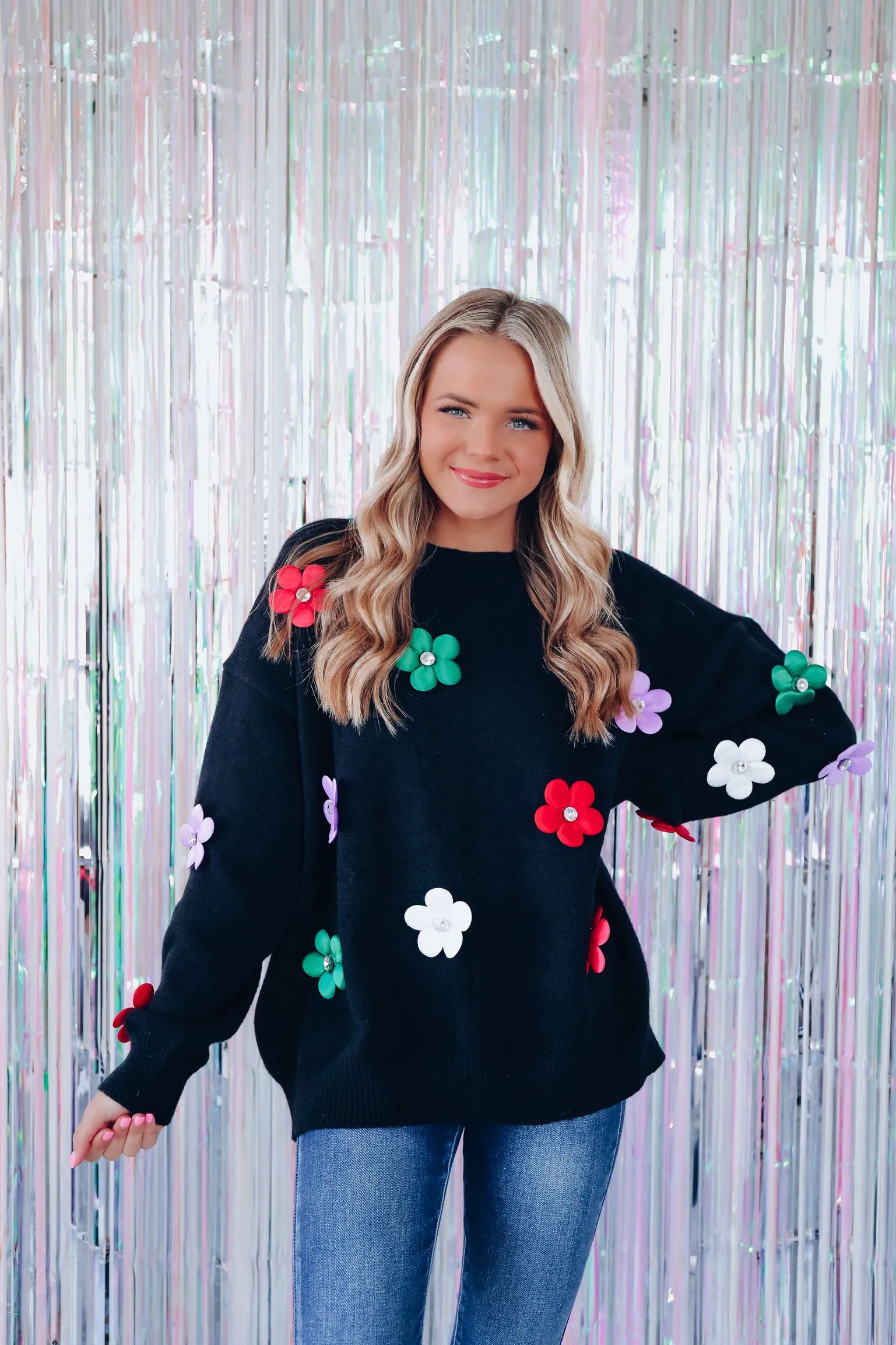 Poppy Garden Floral Rhinestone Sweater