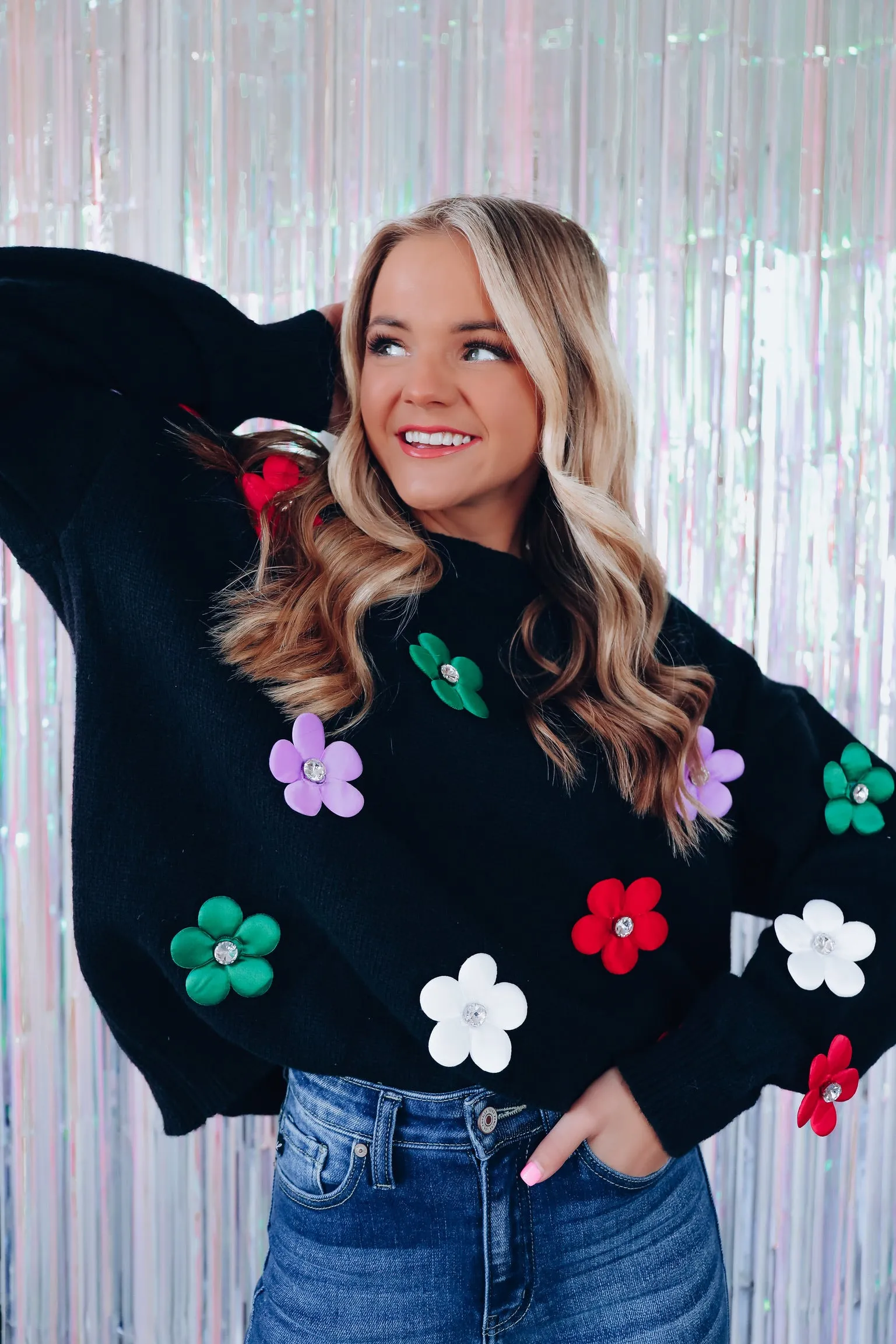 Poppy Garden Floral Rhinestone Sweater