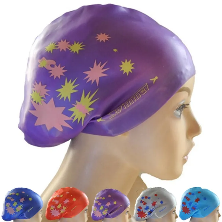 Printed Silicone Swimming Cap Waterproof Swimming Cap for Long Hair, Size:One Size(Red)