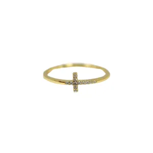 "PSALM" Dainty Cross with Cubic Zirconia Ring