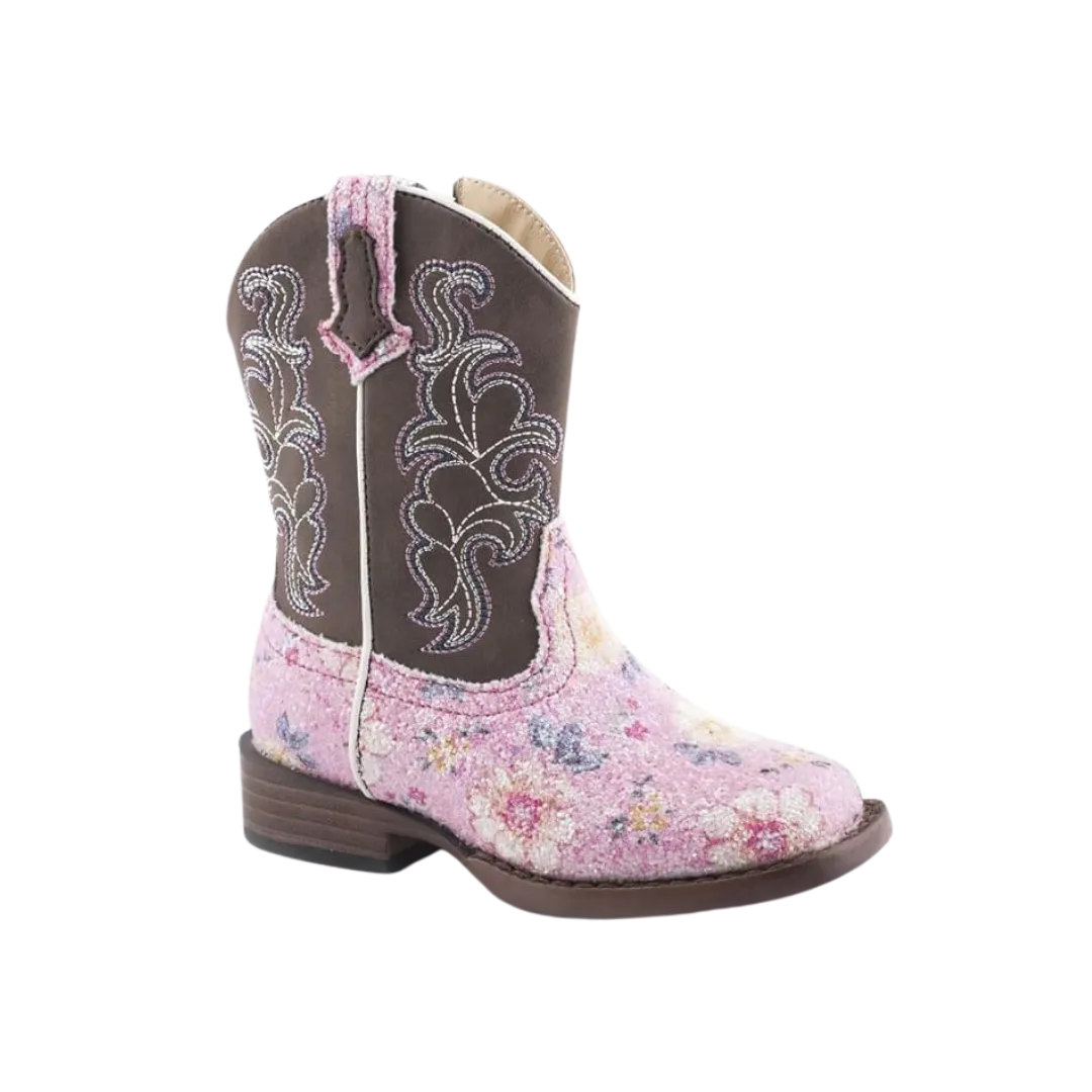 Roper Footwear Kid's Glitter Flower Western Snip Toe Boots