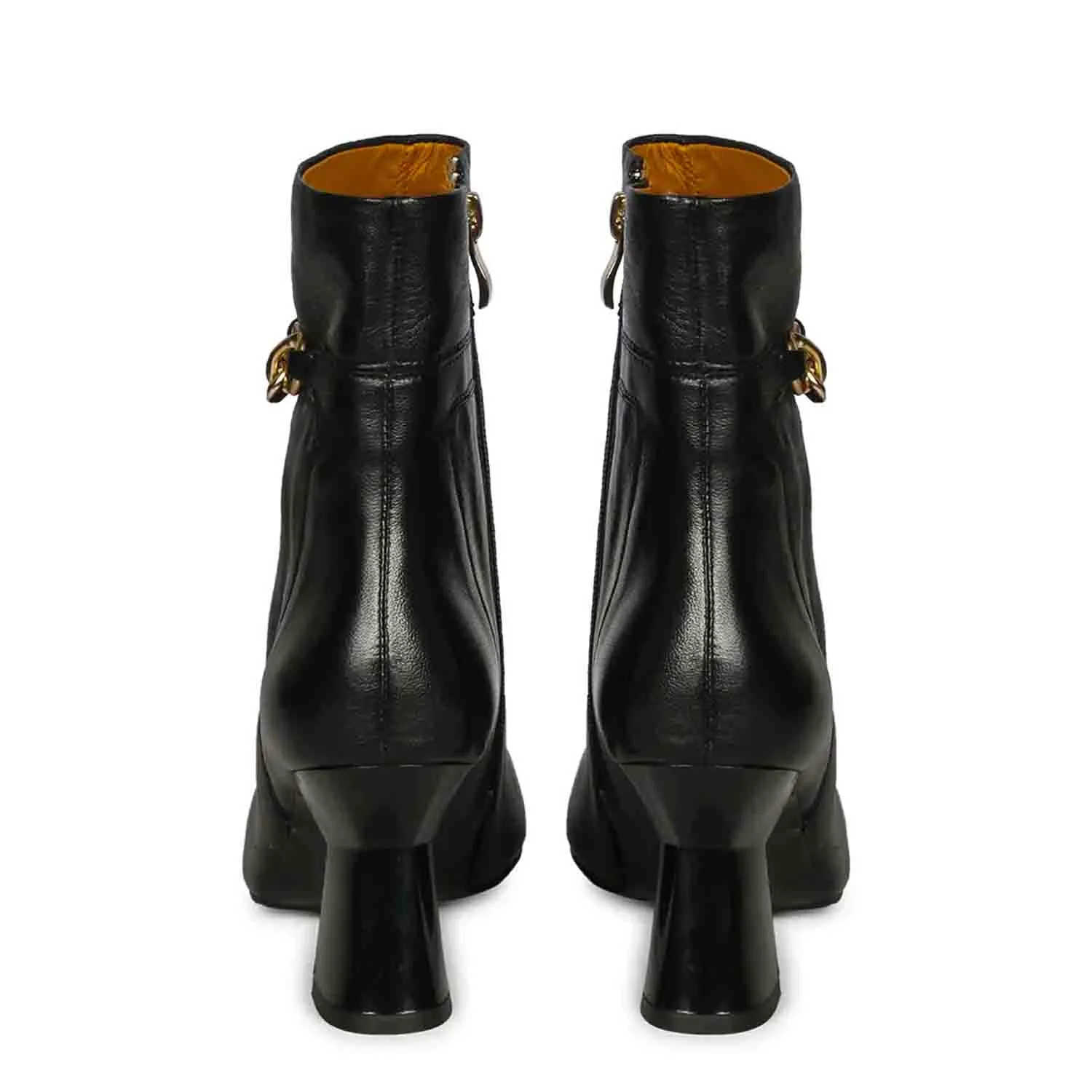 Saint Madelyn Black Leather Front Zipper Pointed Toe Heel Boots