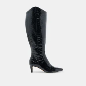 SHILAH WIDE CALF BOOTS NOIR EMBOSSED LEATHER