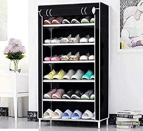 Shoe Rack Multi-Storage Rack Shelf Plastic Shoe Stand, Color-Black (6 Layer)