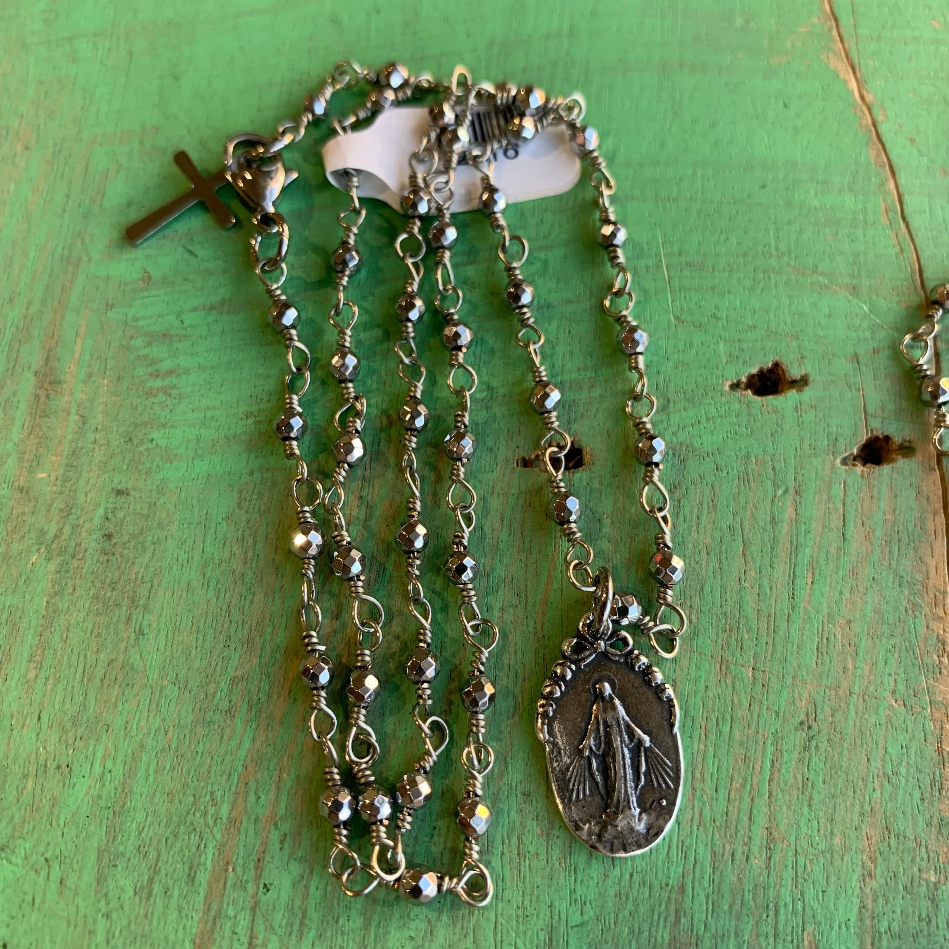 Silver Hematite Faith Necklace Set