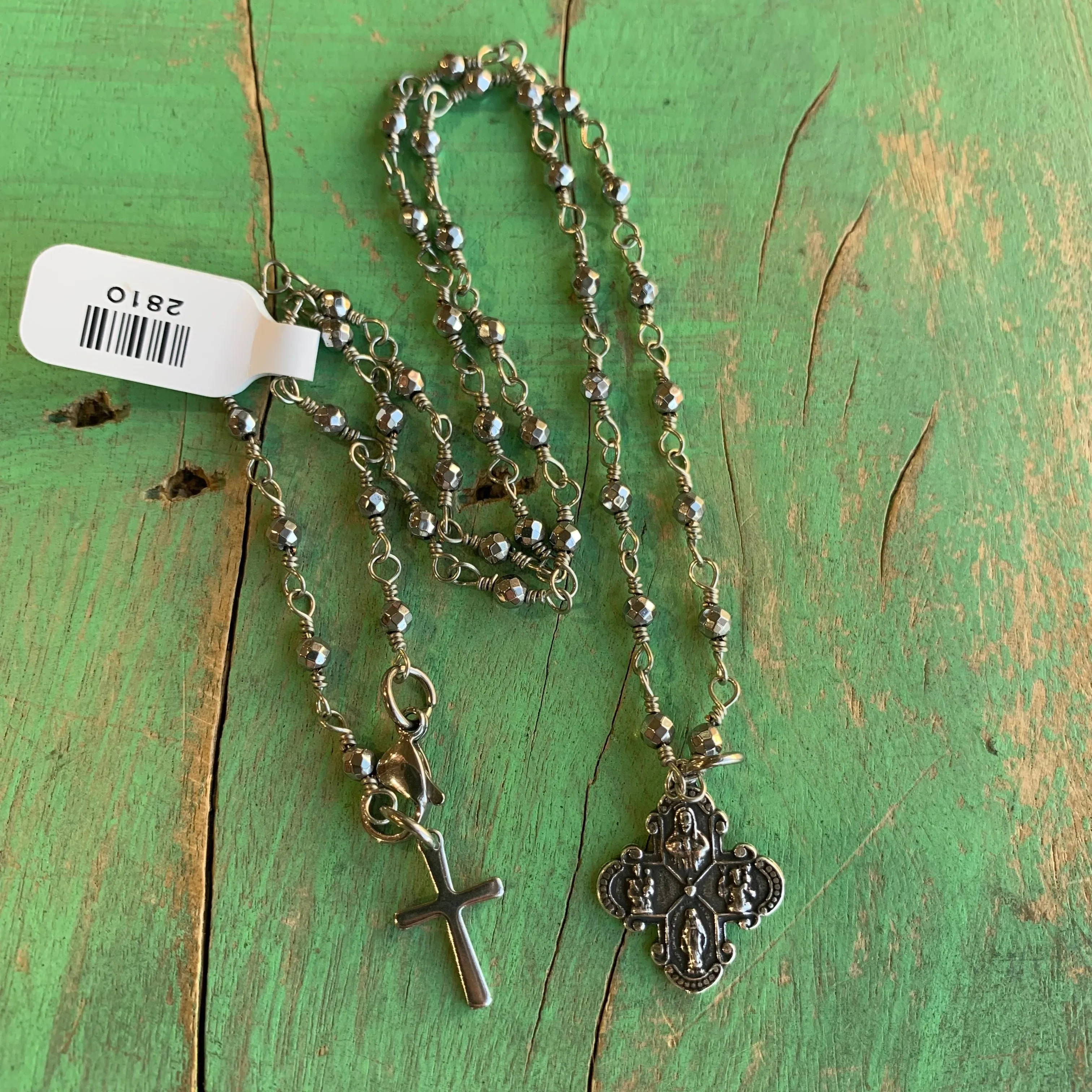 Silver Hematite Faith Necklace Set