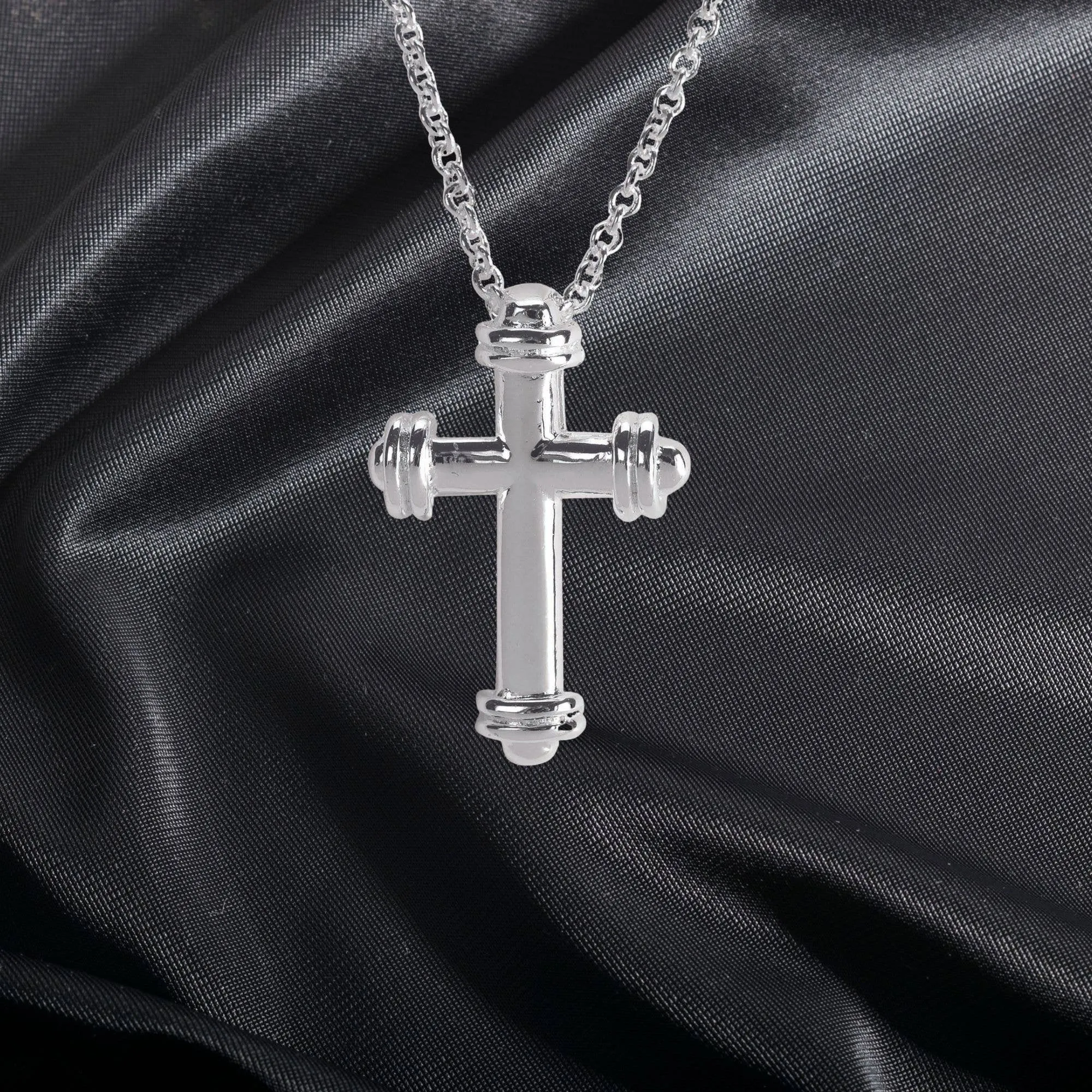 Silver Plated Mini Cross With Circled Ends Necklace