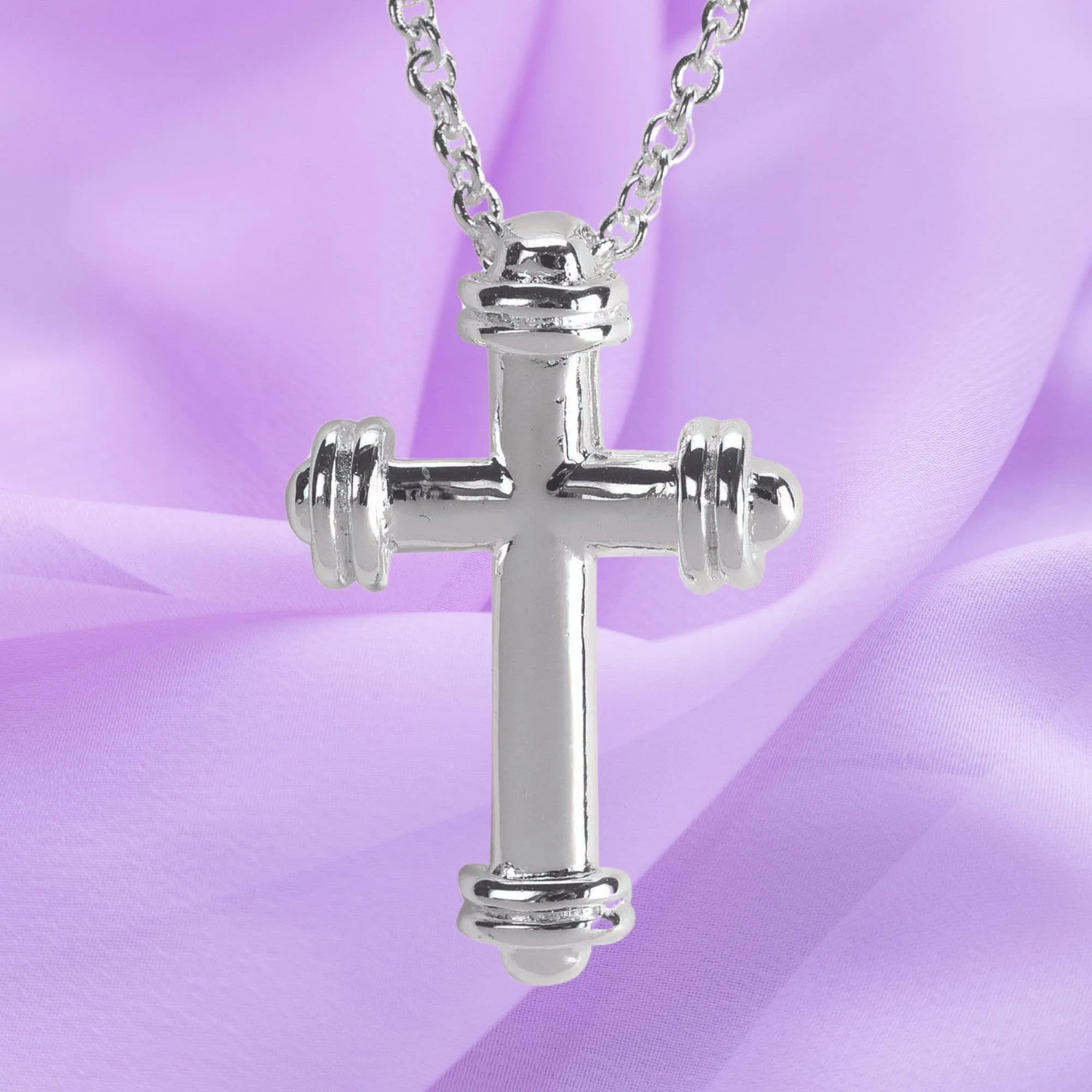 Silver Plated Mini Cross With Circled Ends Necklace