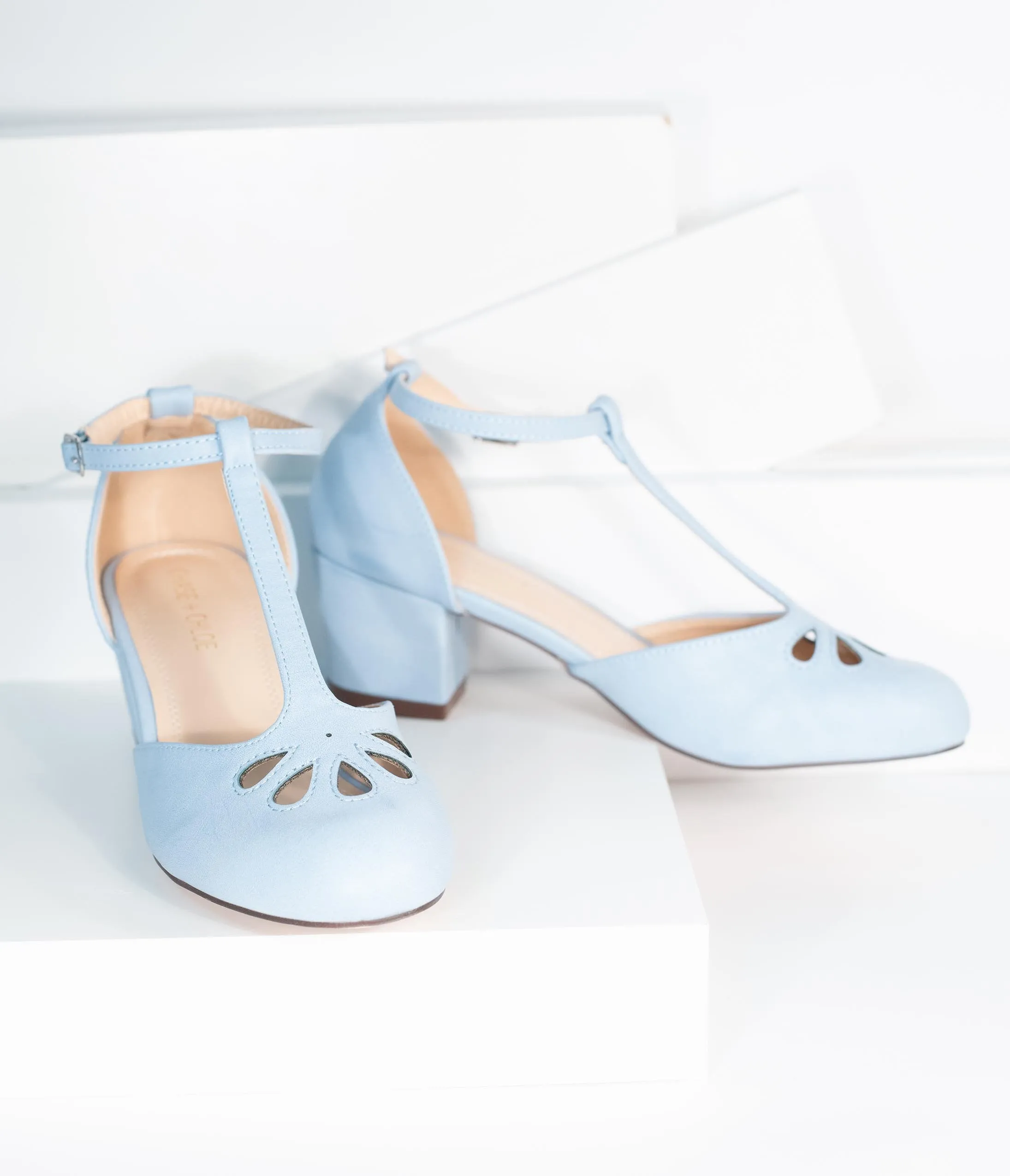 Sky Blue Leatherette Minny T-Strap Heels