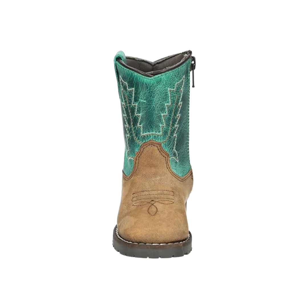 Smoky Mountain Kid's Brown Distressed/Turquoise Autry Toddler Boots