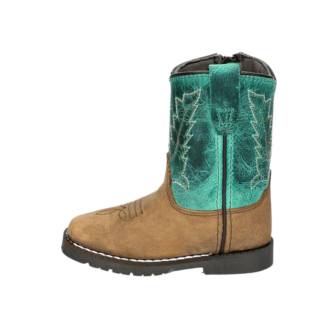 Smoky Mountain Kid's Brown Distressed/Turquoise Autry Toddler Boots