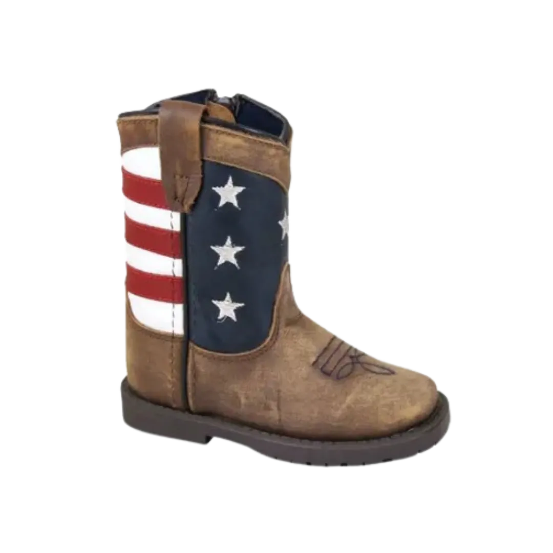 Smoky Mountain Kid's Stars and Stripes Square Toe Western Brown Boots