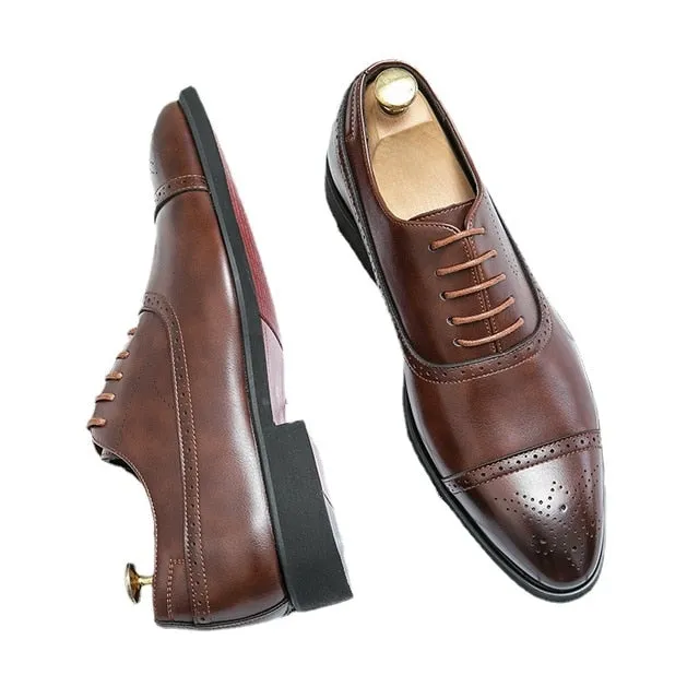 Solid Lace-Up Leather Brogue Shoes