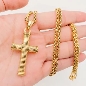 St Steel Golden Dot Cross Necklace Golden 22"