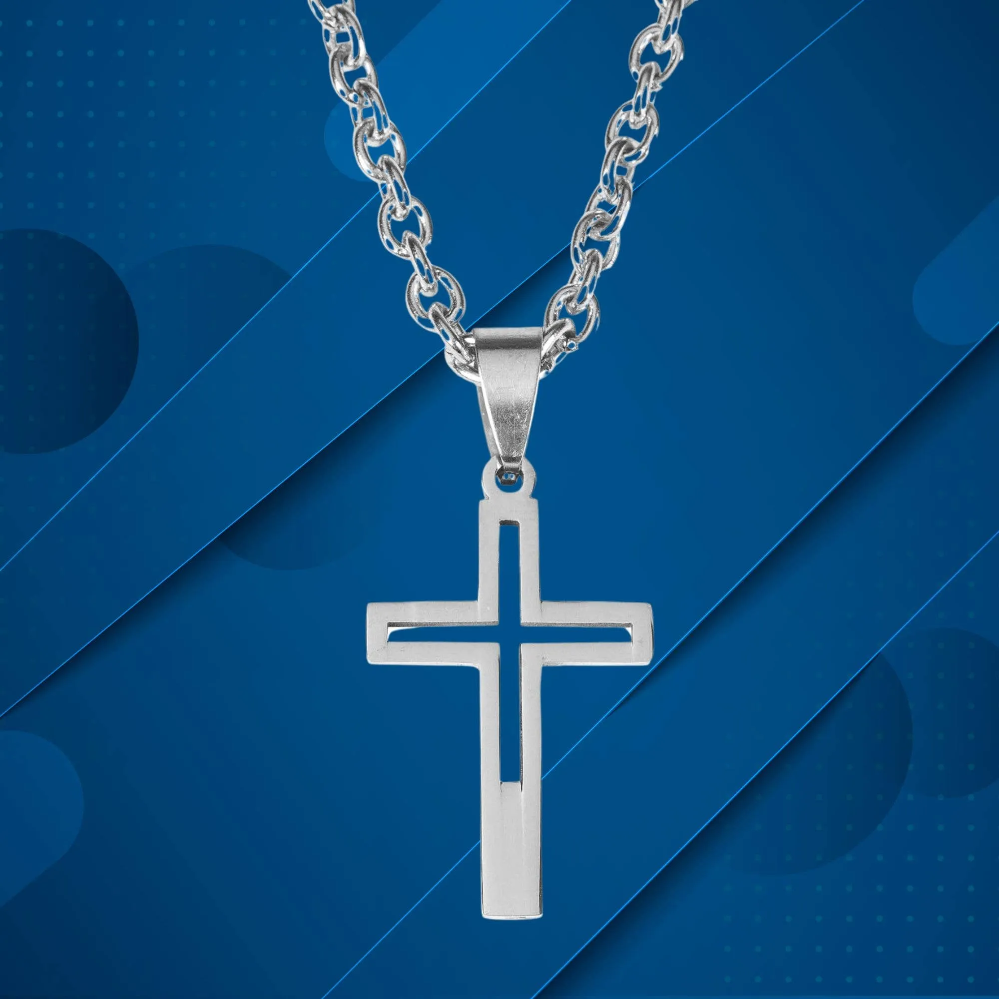 Stainless Steel Cutout Box Cross Necklace