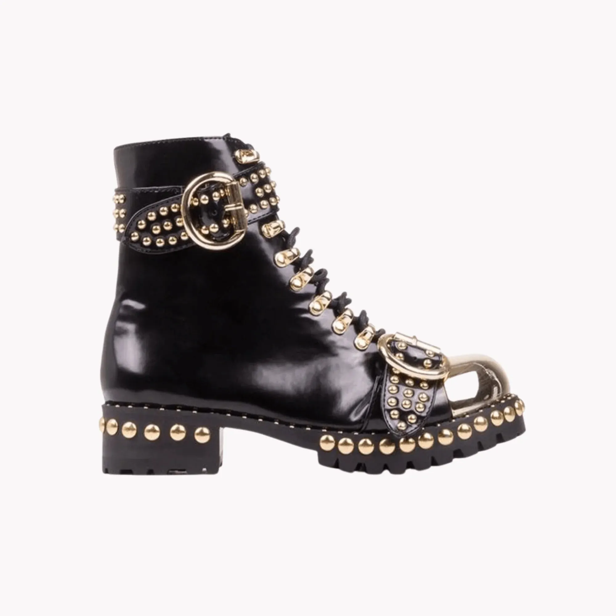 Studded Leather Buckle Boots