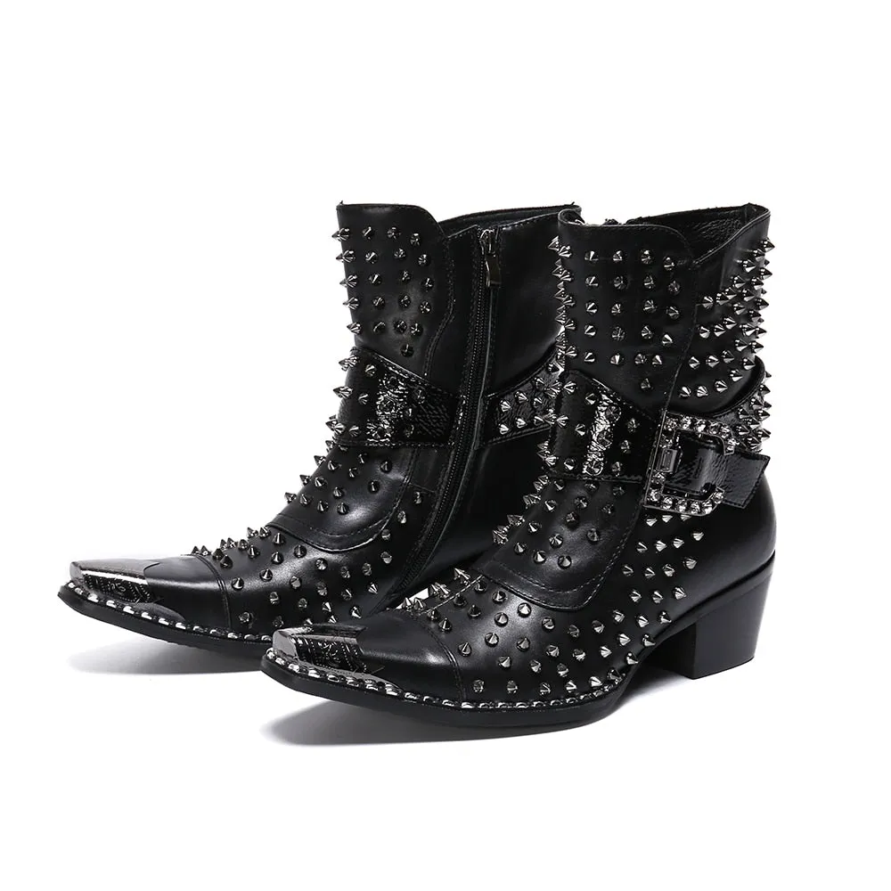 Super Stud Pointed Leather Men Boots