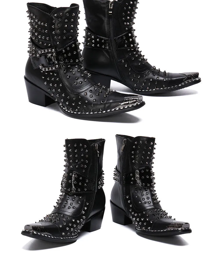 Super Stud Pointed Leather Men Boots