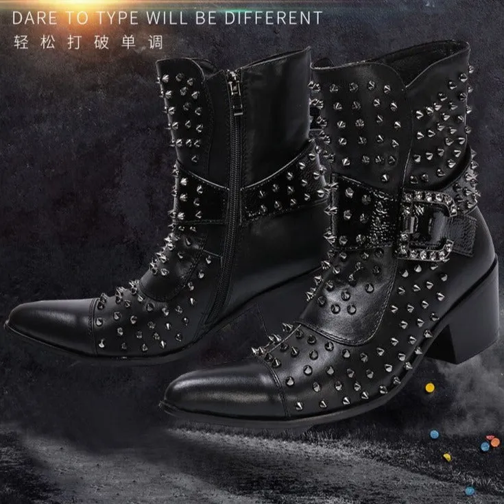 Super Stud Pointed Leather Men Boots