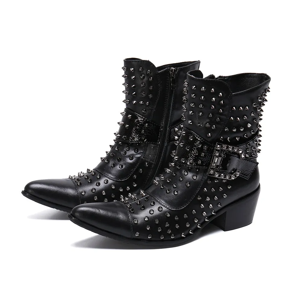 Super Stud Pointed Leather Men Boots