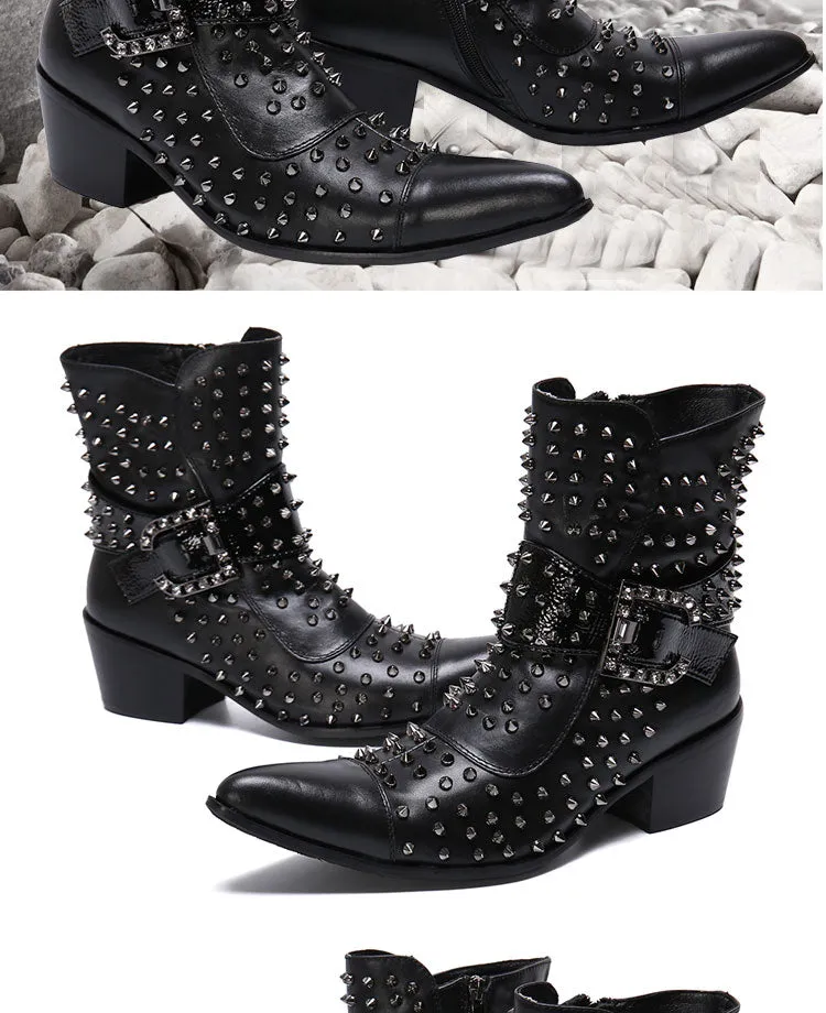 Super Stud Pointed Leather Men Boots