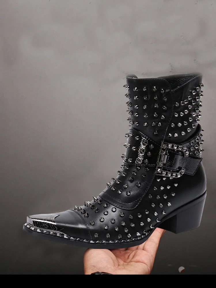 Super Stud Pointed Leather Men Boots