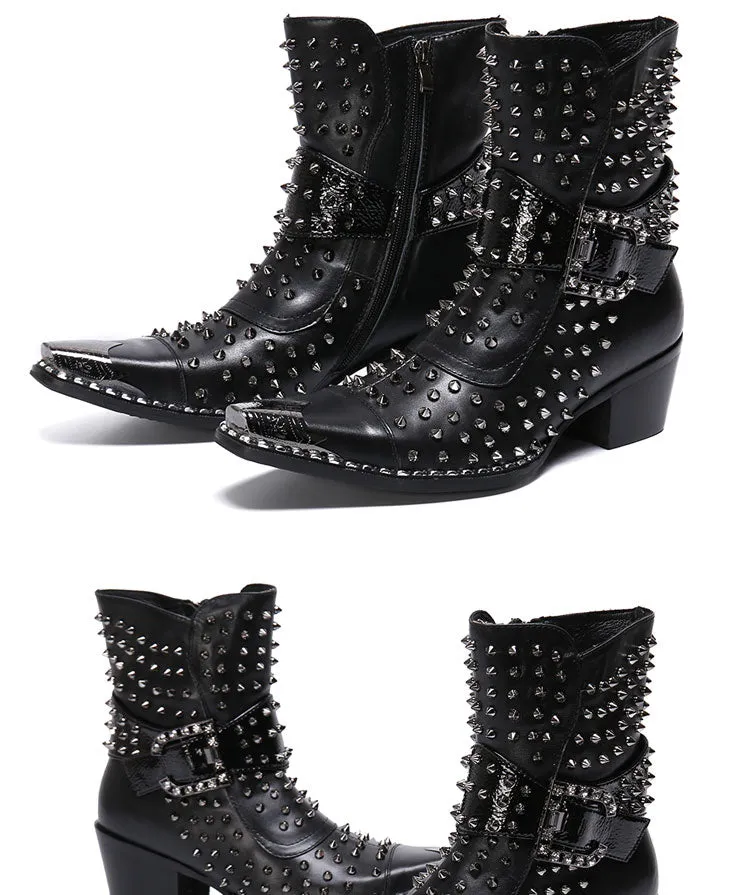 Super Stud Pointed Leather Men Boots