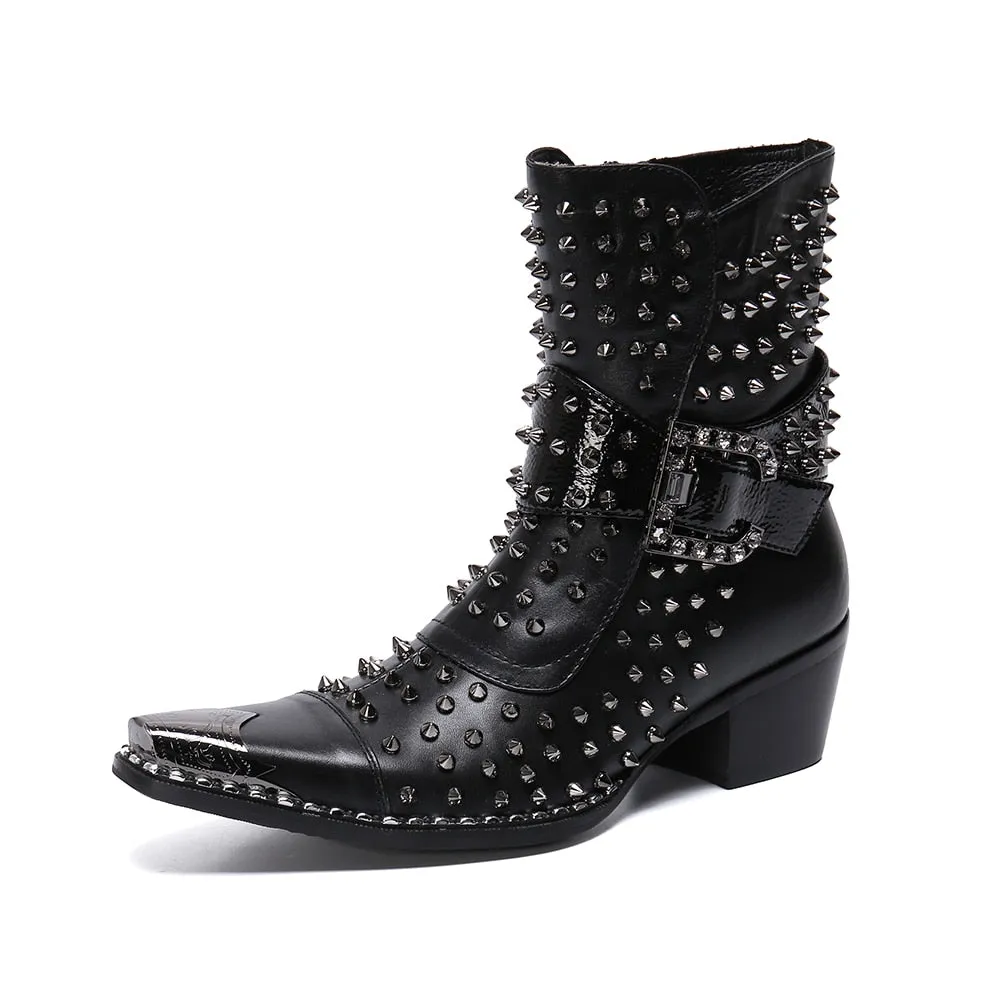 Super Stud Pointed Leather Men Boots