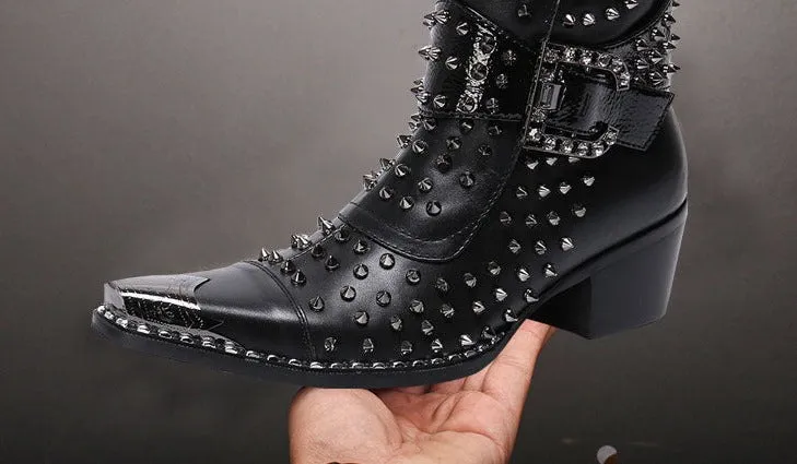 Super Stud Pointed Leather Men Boots