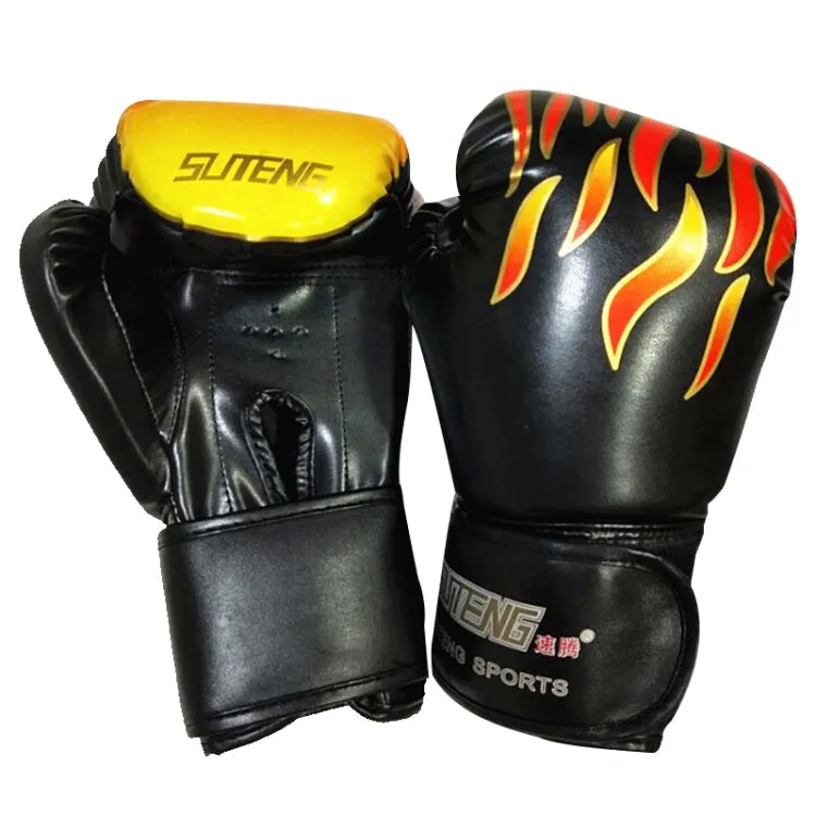 SUTENG Flame Pattern PU Leather Fitness Boxing Gloves for Adults(Black)