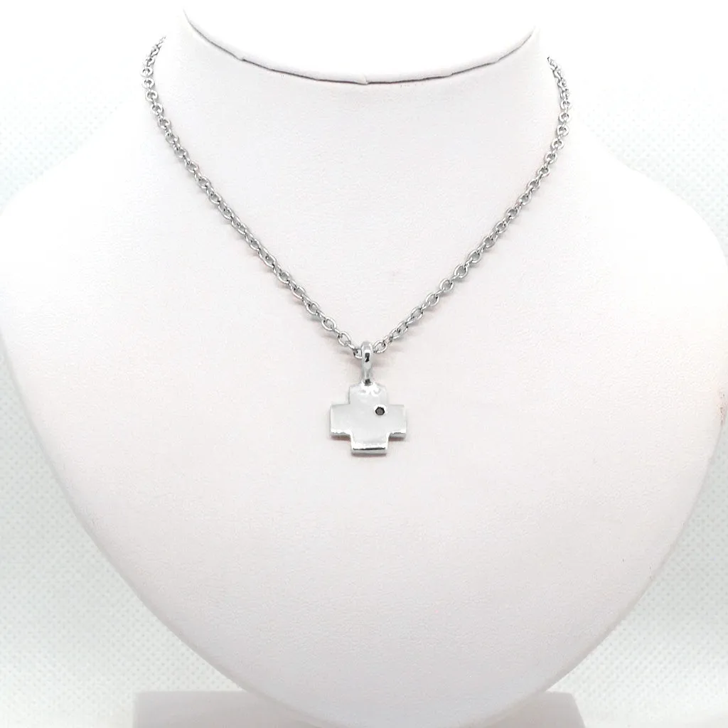 Swiss Cross with Black Diamond Pendant