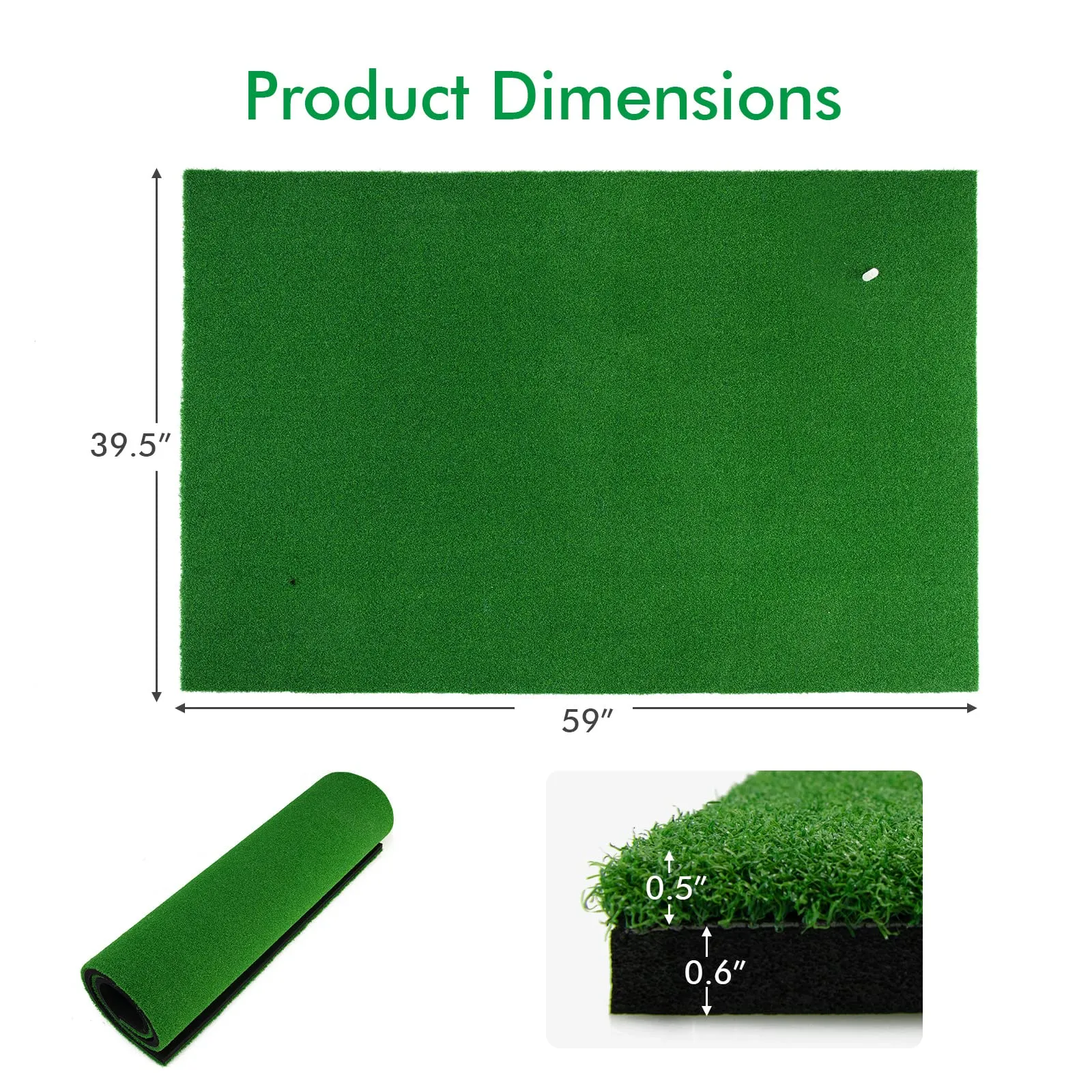 Tangkula 5ft x 3 ft Golf Hitting Mat, Artificial Turf Grass Mat with 3 Rubber Golf Tees