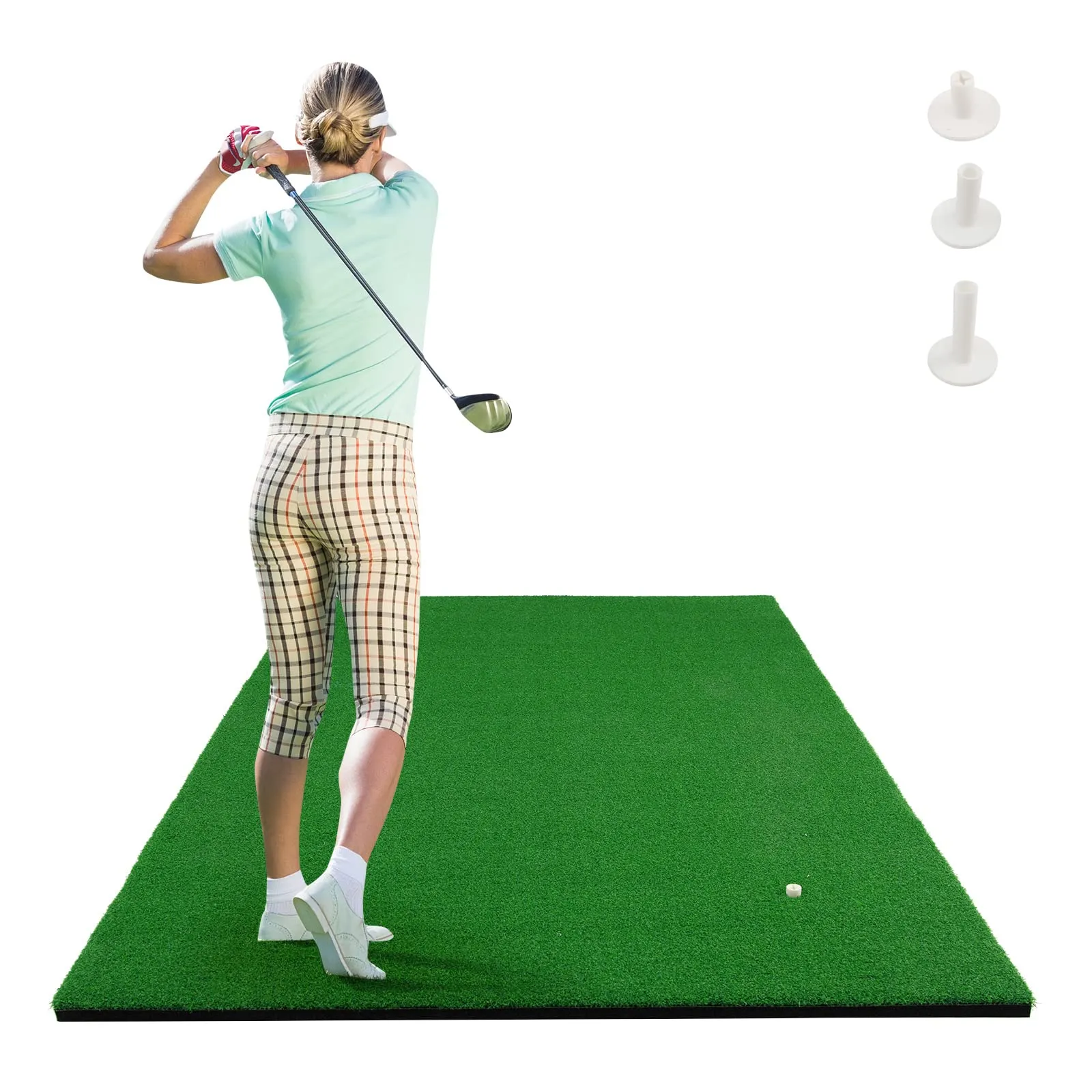 Tangkula 5ft x 3 ft Golf Hitting Mat, Artificial Turf Grass Mat with 3 Rubber Golf Tees