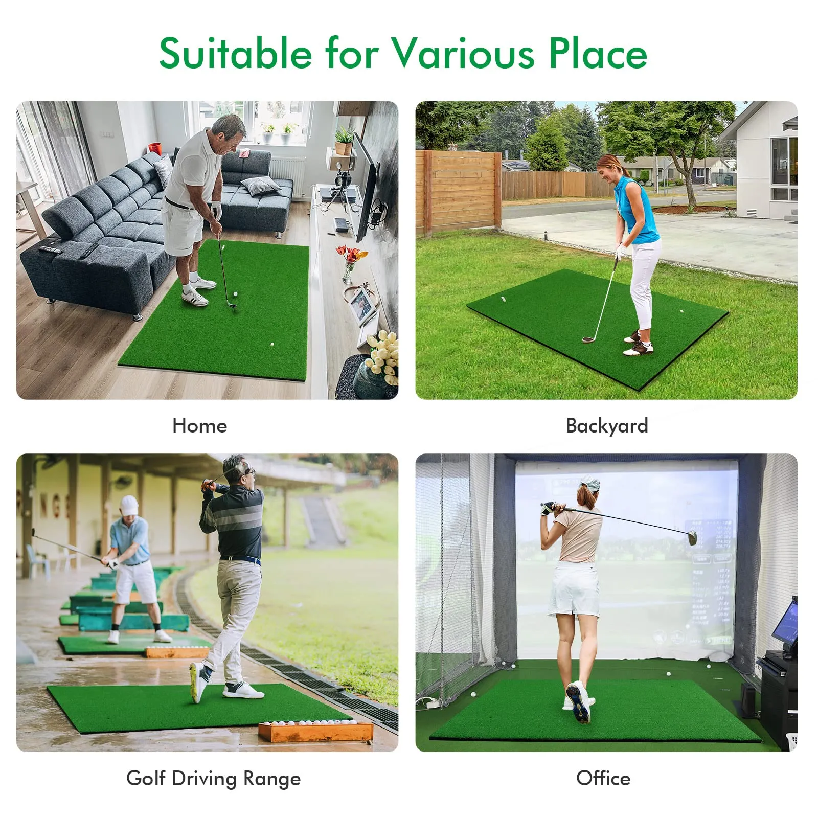 Tangkula 5ft x 3 ft Golf Hitting Mat, Artificial Turf Grass Mat with 3 Rubber Golf Tees