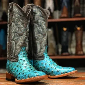 Tanner Mark Women's 'Sweetwater' Ostrich Print Square Toe Boots Turquoise TML207060