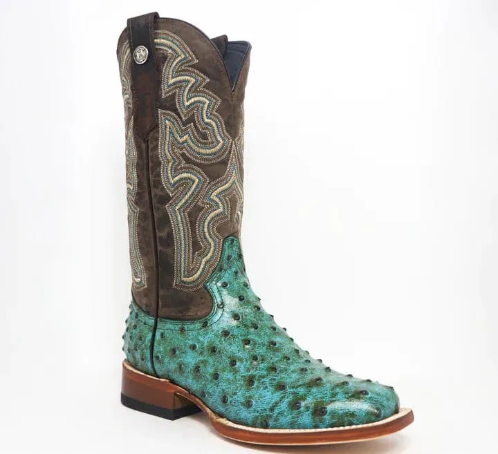 Tanner Mark Women's 'Sweetwater' Ostrich Print Square Toe Boots Turquoise TML207060