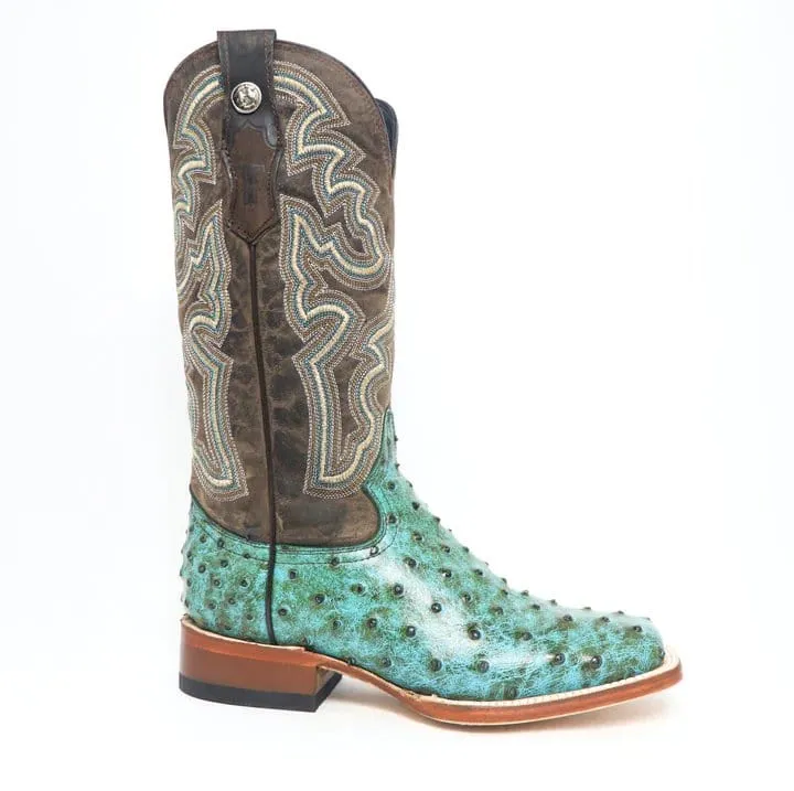 Tanner Mark Women's 'Sweetwater' Ostrich Print Square Toe Boots Turquoise TML207060