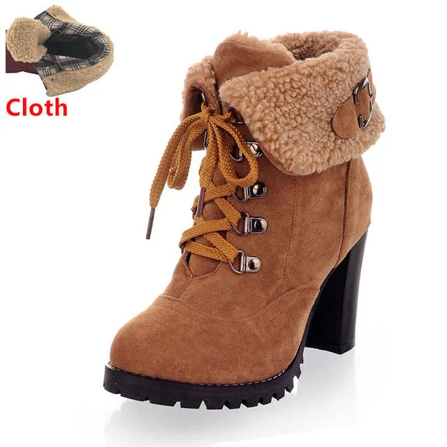 TAOFFEN women high heel half short ankle boots winter martin snow botas fashion footwear warm heels boot shoes AH195 size 32-43