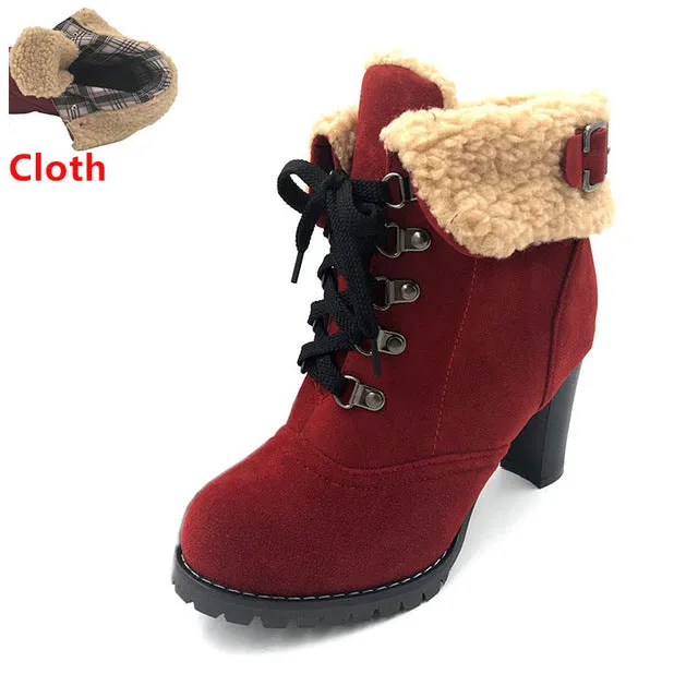 TAOFFEN women high heel half short ankle boots winter martin snow botas fashion footwear warm heels boot shoes AH195 size 32-43