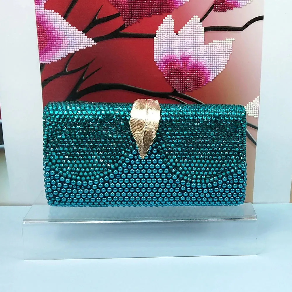 Teal Blue Crystal Bow Top Shoes with Matching Clutch Bag