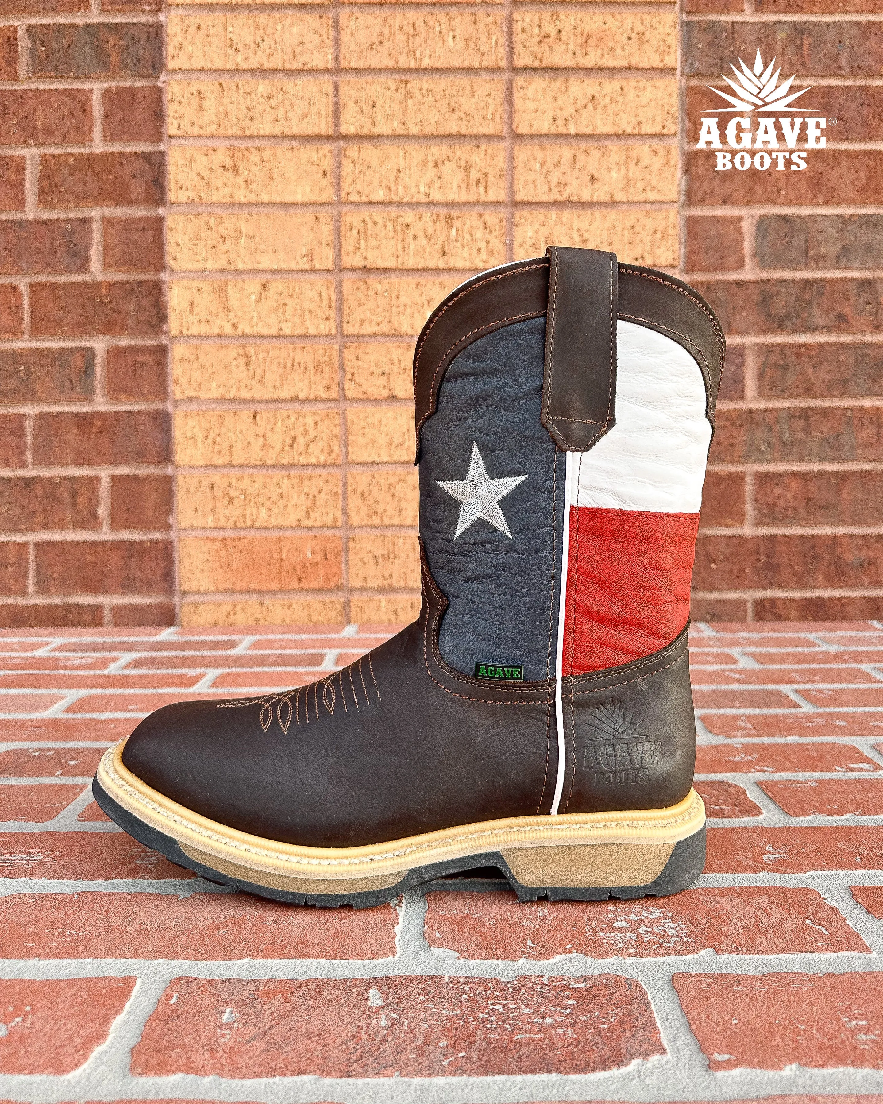 TEXAS FLAG DARK BROWN (STEEL TOE) | MEN WORK BOOTS