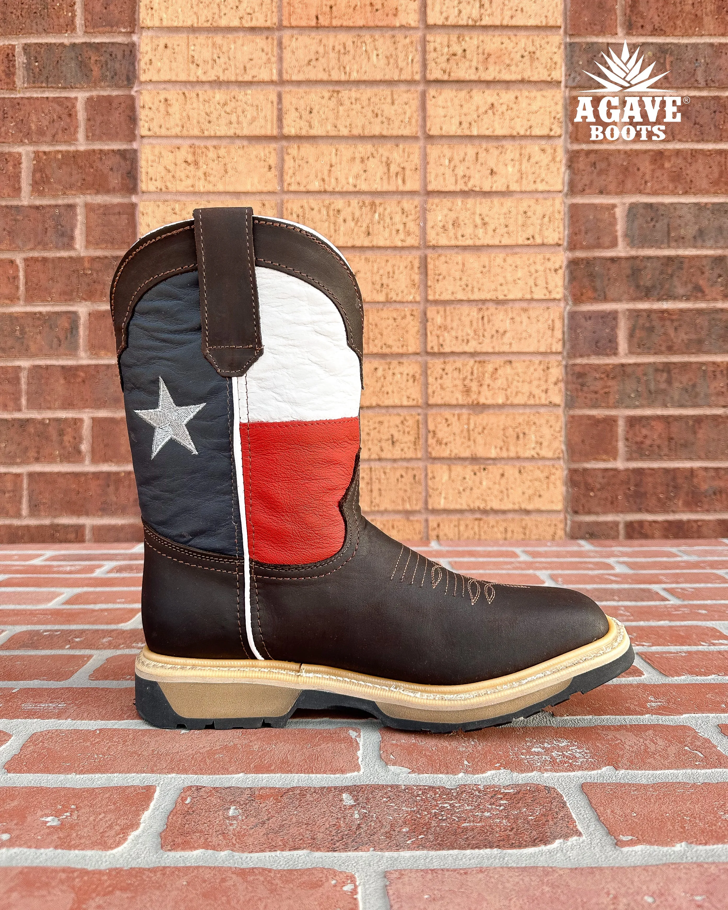 TEXAS FLAG DARK BROWN (STEEL TOE) | MEN WORK BOOTS