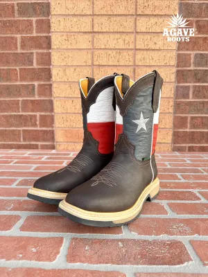 TEXAS FLAG DARK BROWN (STEEL TOE) | MEN WORK BOOTS