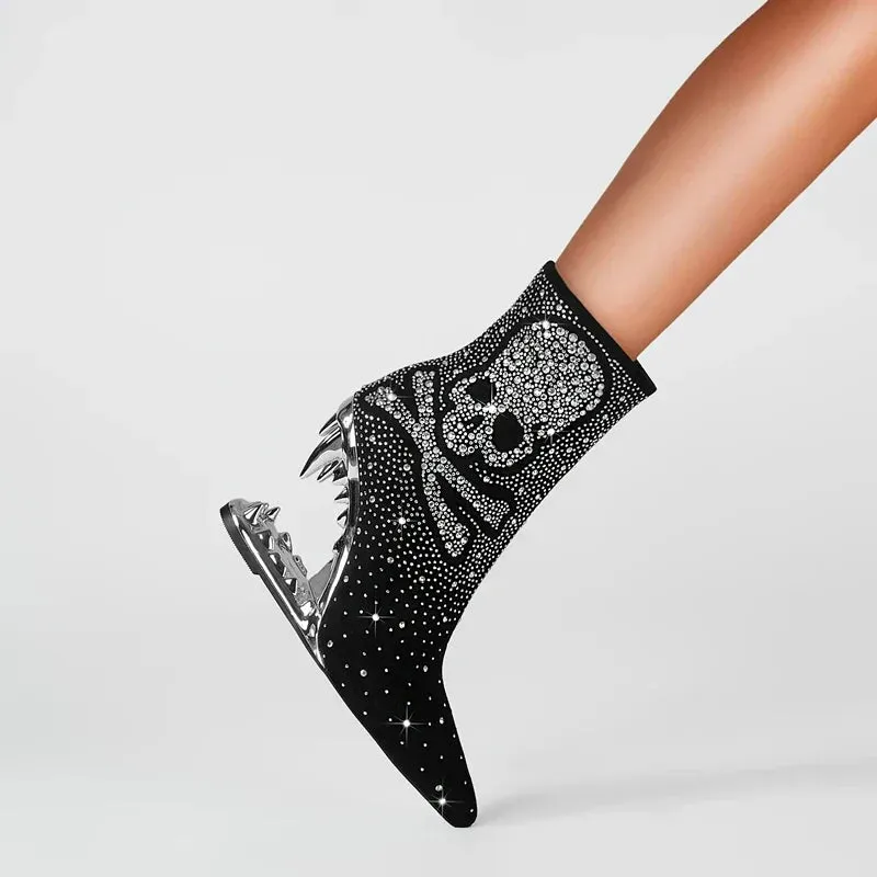 Tiger Gleam Rhinestone Skull High Heel Shoes